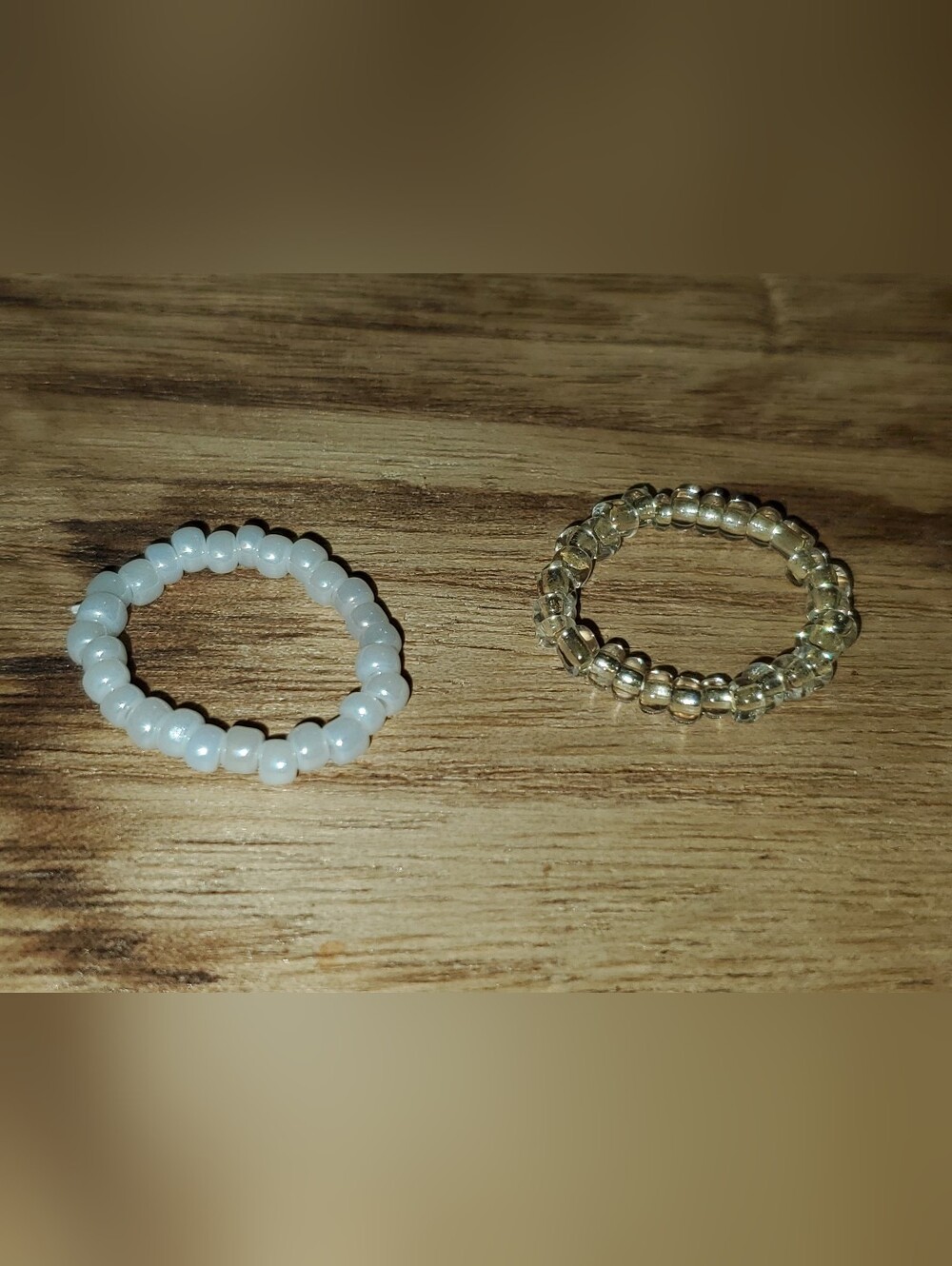 7/$10 Beaded Stretch Rings / Toe Rings - White and Pale Gold (2 Pieces)